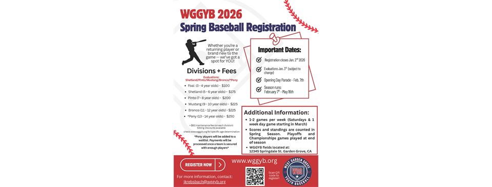 Spring 2026 Registration - NOW OPEN!
